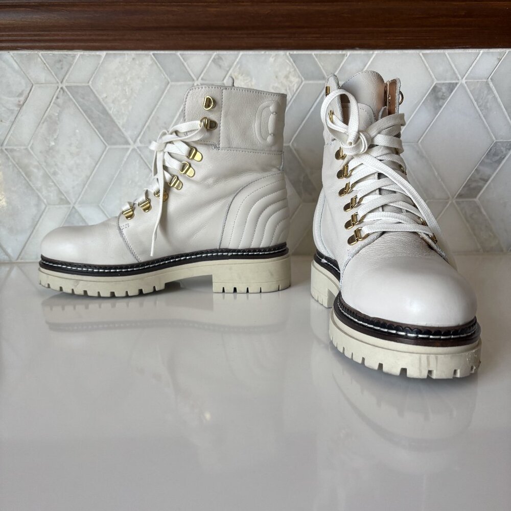 Beautiisoles Robyn Schreiber Size 9 White Quilted Lace Combat Boot Ronnie Hiking